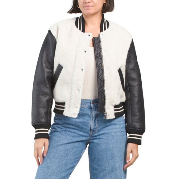 BLANK NYC Beige/Black Sherpa Bonded Bomber Jacket